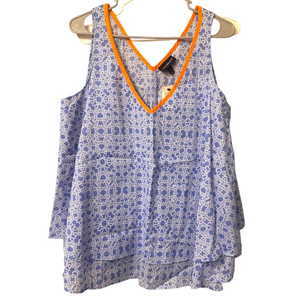Lane Bryant Blue Print Layered Tank Top Size 16 NWT Orange Trim Flowy